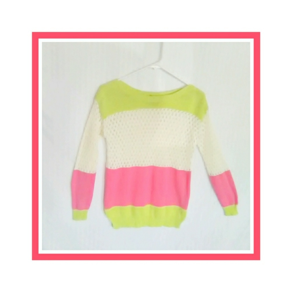 Striped,open weave, cropped, long sleeve sweater